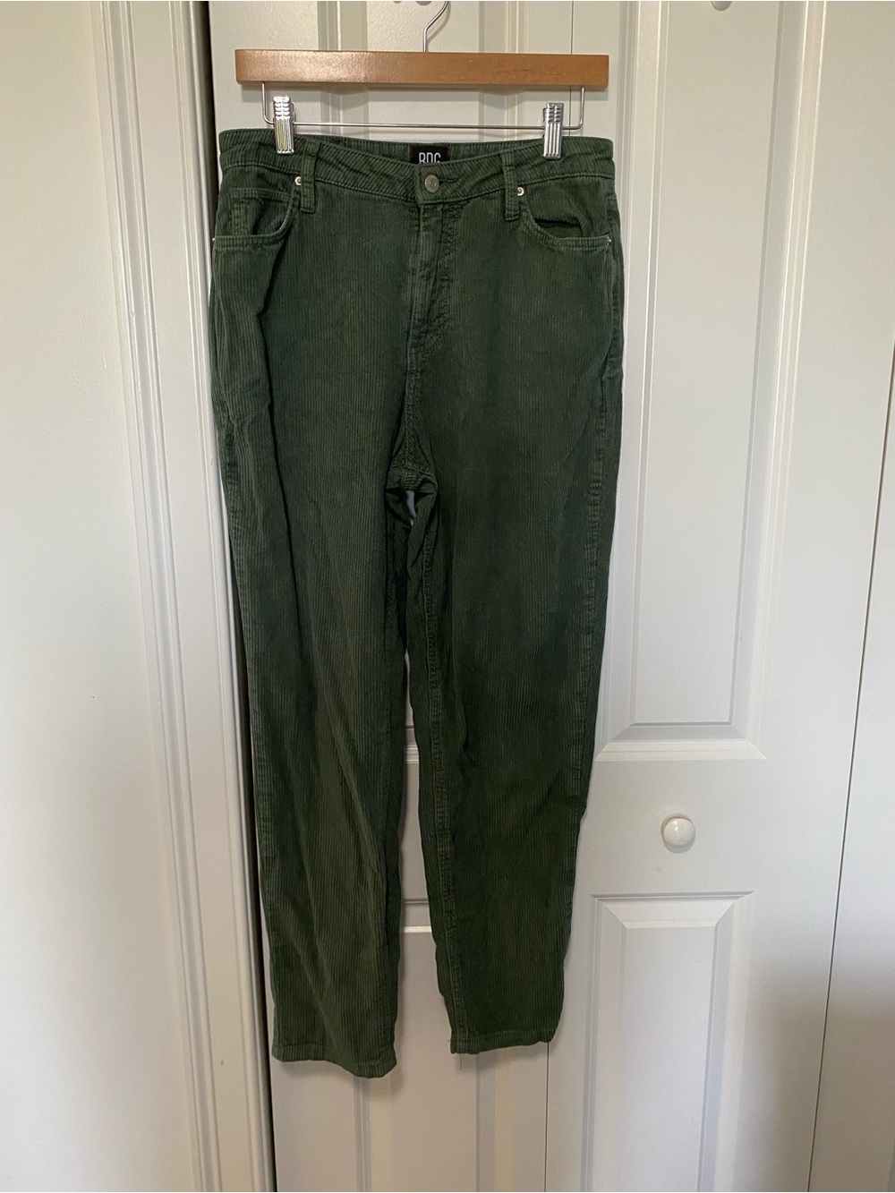 BDG Mom High Rise Dark Green Corduroy Pants Straight Cut